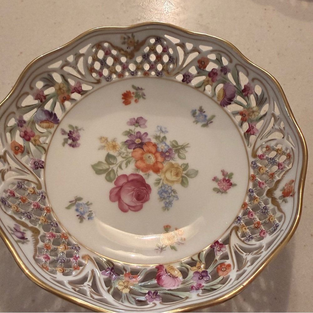 Vintage Floral Porcelain small bowl Gold Trim